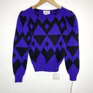 Vintage Lloyd Williams 80’s Lambswool Sweater Womens Small Purple Geometric Puff